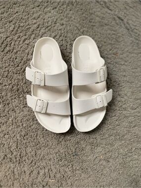 Birkenstock White Two-Buckle Slide Sandals